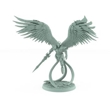 angelic winged celestial paladin flying with holy sword