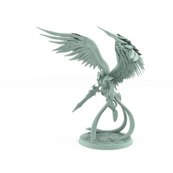 angelic winged celestial paladin flying with holy sword