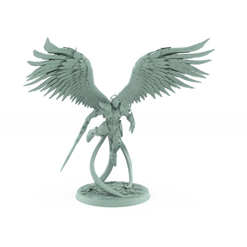 angelic winged celestial paladin flying with holy sword