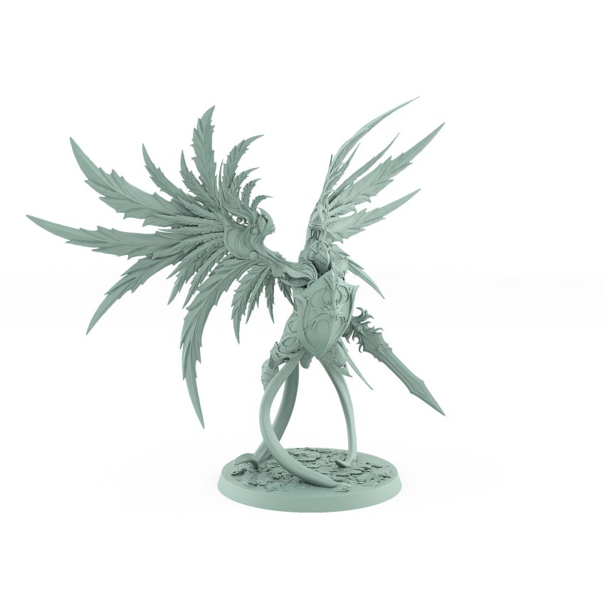 angelic celestial paladin with sword and shield soaring in holy light