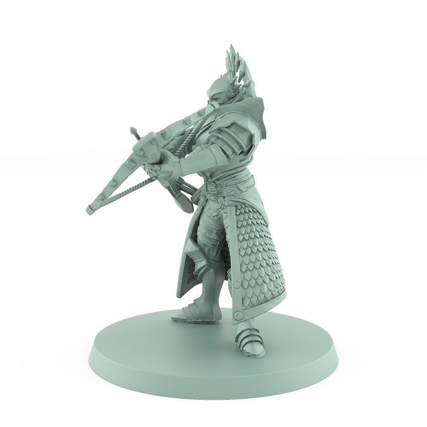 celestial warrior miniature reloading crossbow in poised stance