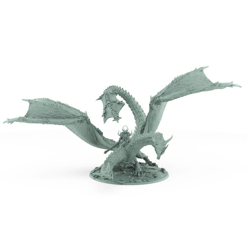 epic dragon mount miniature with coiled wings detailed scales and skull-covered base