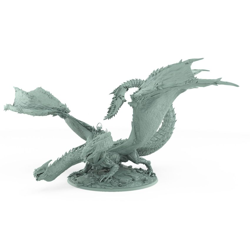 epic dragon mount miniature with coiled wings detailed scales and skull-covered base