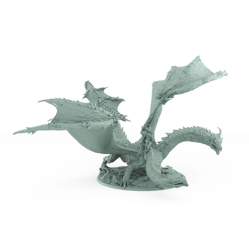 epic dragon mount miniature with coiled wings detailed scales and skull-covered base