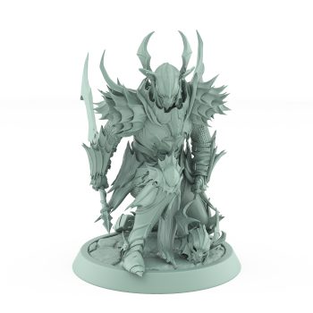 vampire knight miniature in spiked gothic armor kneeling with sword in hand