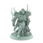 unhelmeted vampire knight miniature in ornate spiked armor kneeling with sword