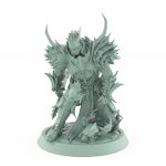 unhelmeted vampire knight miniature in ornate spiked armor kneeling with sword