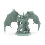 vampire knight miniature with bat wings horned helmet and battle axe kneeling in gothic armor