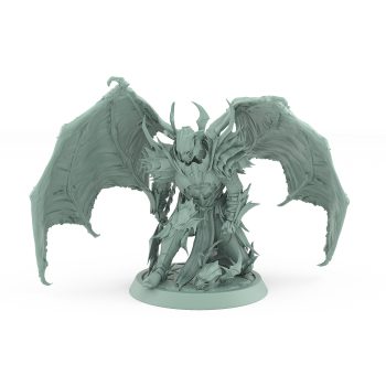 vampire knight miniature with bat wings horned helmet and battle axe kneeling in gothic armor