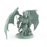 helmeted vampire miniature with wings and greatsword kneeling in gothic armor