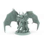 helmeted vampire miniature with wings and greatsword kneeling in gothic armor