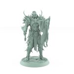 unhelmeted vampire miniature with axe and shield standing in gothic armor on stone base