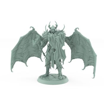 vampire miniature in horned helm with wings shield and axe standing in gothic armor