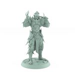 vampire miniature unhelmeted with axe resting on shoulders in gothic armor standing on stone base