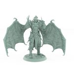 vampire miniature with wings raised axe in both hands standing on stone base in gothic armor