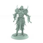 vampire miniature unhelmeted with twin axes standing in spiked gothic armor on stone base