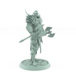 vampire miniature unhelmeted with twin axes standing in spiked gothic armor on stone base
