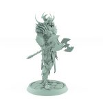 helmeted vampire miniature with twin axes and horned helm in spiked gothic armor standing on stone base
