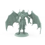 unhelmeted vampire miniature with large bat wings and axe in gothic armor standing on stone base