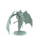 unhelmeted vampire miniature with large bat wings and axe in gothic armor standing on stone base