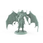 unhelmeted vampire miniature with bat wings and spear in gothic spiked armor standing on stone base