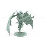 unhelmeted vampire miniature with bat wings and sword in gothic armor standing on stone base