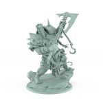 grotesque vampire brute miniature wielding glaive and hook standing on broken rocky base covered in chains bones and spikes