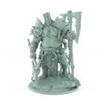 hulking vampire brute miniature standing with glaive resting and chains hooks and armor detail in gothic undead style on rocky base