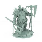 hulking vampire brute miniature standing with glaive resting and chains hooks and armor detail in gothic undead style on rocky base