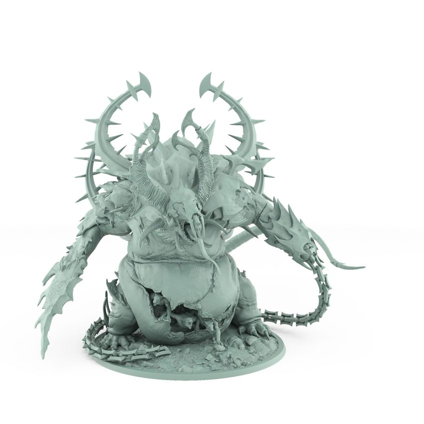 gargantuan demon with horns bloated belly and barbed tail plague of rouswarm fantasy miniature