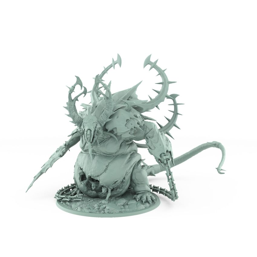 gargantuan demon with horns bloated belly and barbed tail plague of rouswarm fantasy miniature