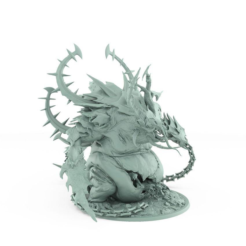 gargantuan demon with horns bloated belly and barbed tail plague of rouswarm fantasy miniature