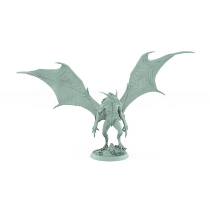 standing vampire monster miniature with large outstretched bat wings poised on rocky gothic base in watchful stance