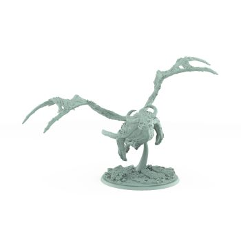 terrifying flying dragonspawn miniature with torn wings and corrupted scaled body on rocky base