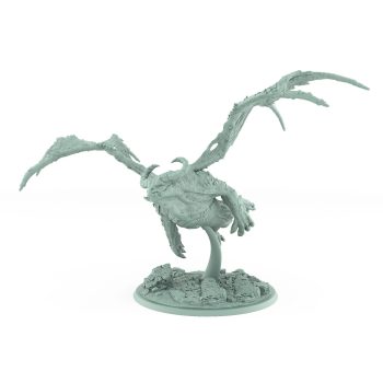 terrifying flying dragonspawn miniature with torn wings and corrupted scaled body on rocky base