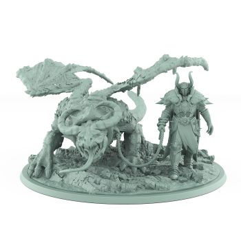 terrifying flying dragonspawn miniature with torn wings and corrupted scaled body on rocky base