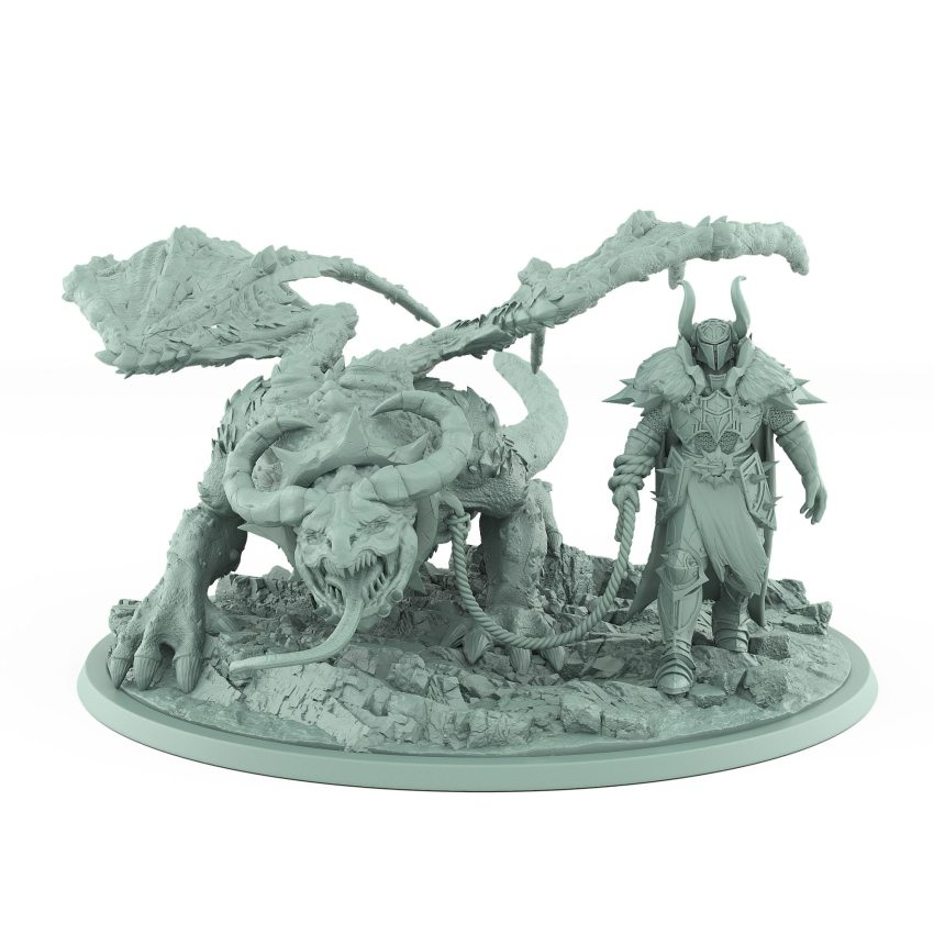 terrifying flying dragonspawn miniature with torn wings and corrupted scaled body on rocky base