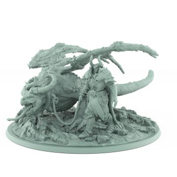 terrifying flying dragonspawn miniature with torn wings and corrupted scaled body on rocky base