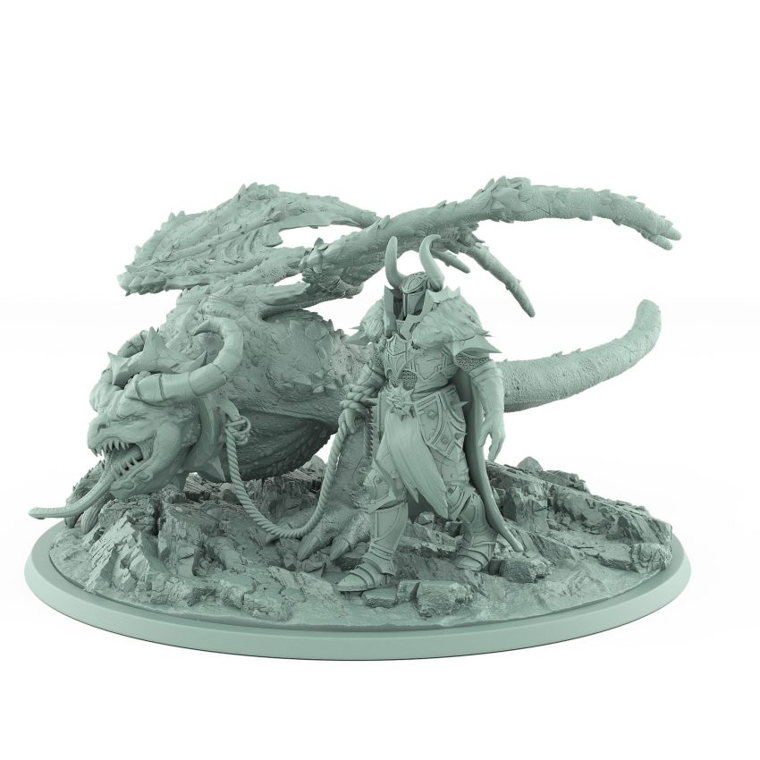 terrifying flying dragonspawn miniature with torn wings and corrupted scaled body on rocky base