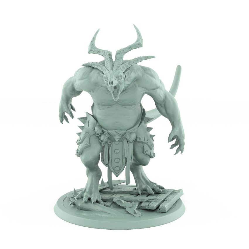 large horned rat ogre mutant with spiked armor plague of rouswarm fantasy miniature