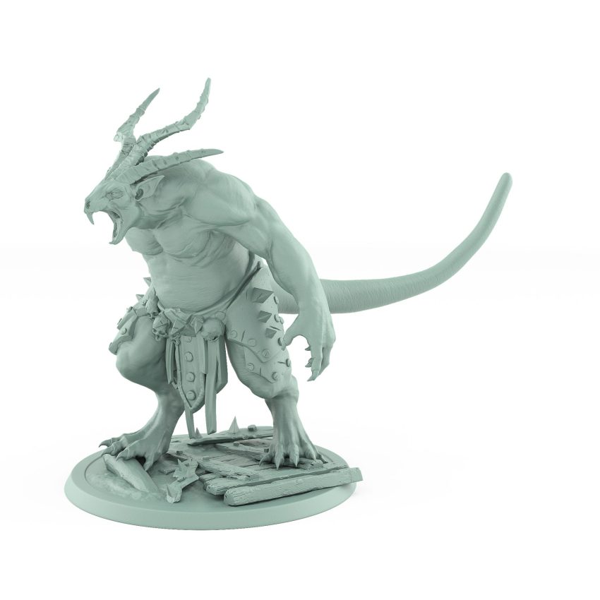 large horned rat ogre mutant with spiked armor plague of rouswarm fantasy miniature