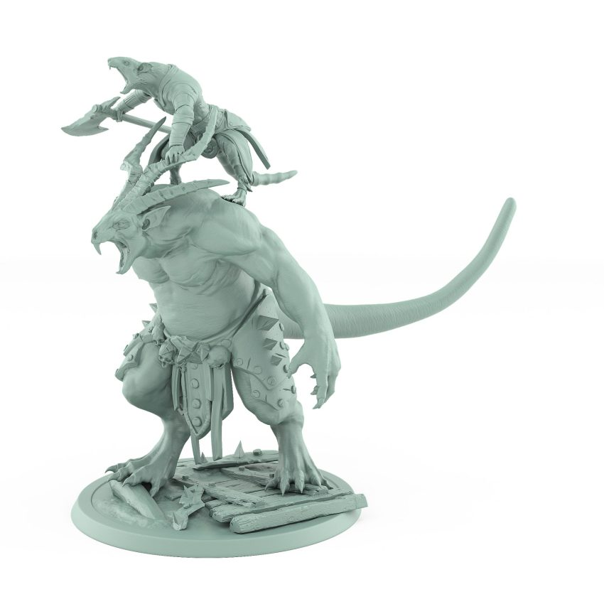 large rat ogre carrying axe wielding rat warrior plague of rouswarm fantasy miniature