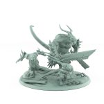 large horned rat ogre leading two armed ratfolk warriors plague of rouswarm fantasy miniature