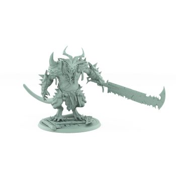 large horned rat mutant with jagged cleaver and spiked armor plague of rouswarm fantasy miniature