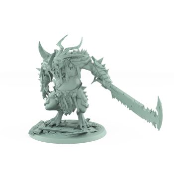 large horned rat mutant with jagged cleaver and spiked armor plague of rouswarm fantasy miniature