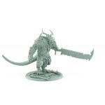 large horned rat mutant with jagged cleaver and spiked armor plague of rouswarm fantasy miniature