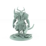 standing horned rat ogre holding massive cleaver on broken boards plague of rouswarm fantasy miniature