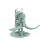 standing horned rat ogre holding massive cleaver on broken boards plague of rouswarm fantasy miniature