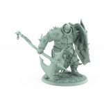 heavily armored human warrior standing with jagged shield and halberd from unchained collection