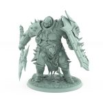 heavily armored human warrior standing with jagged shield and halberd from unchained collection